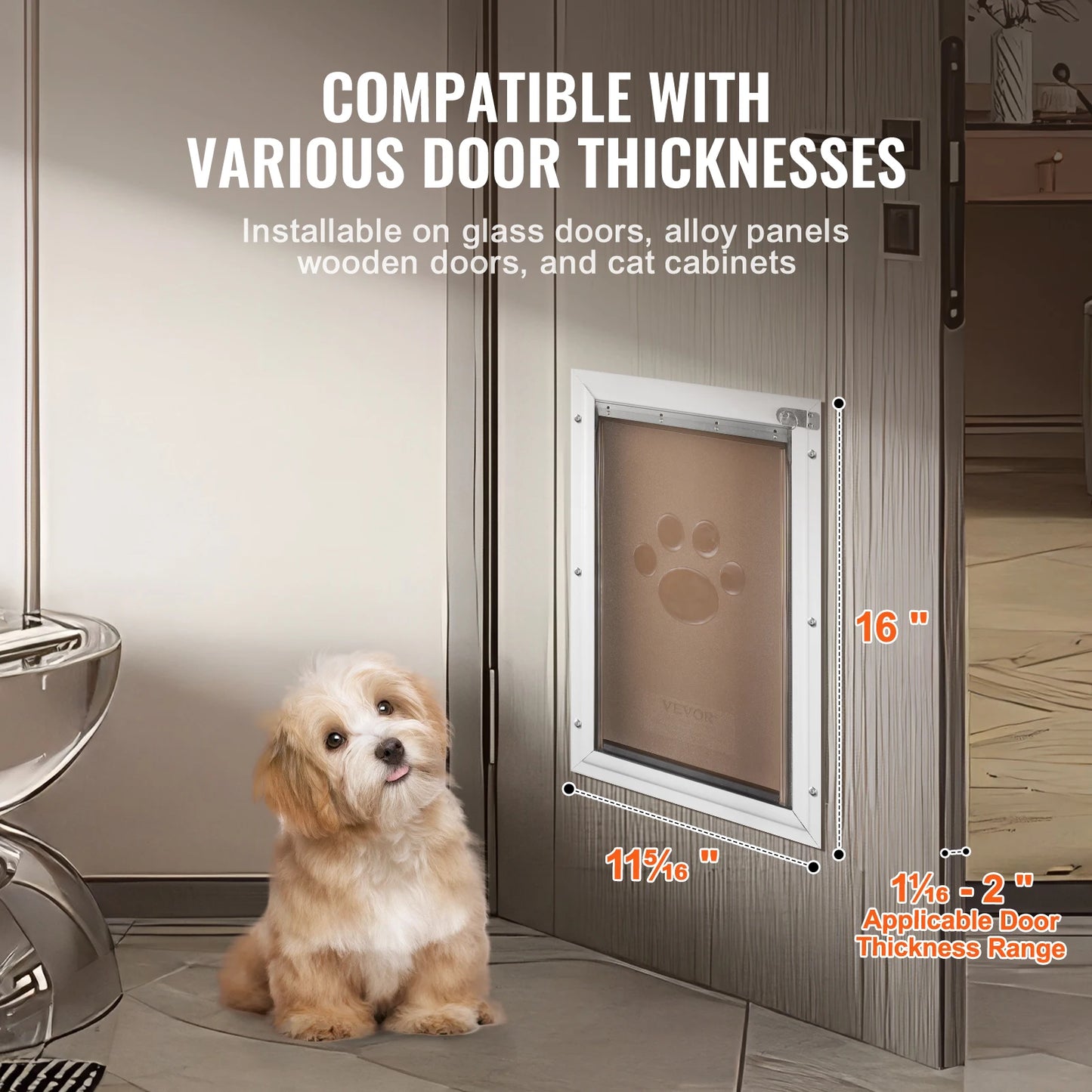 SucceBuy Weatherproof Pet Door Aluminum Frame With Lockable PVC Flap