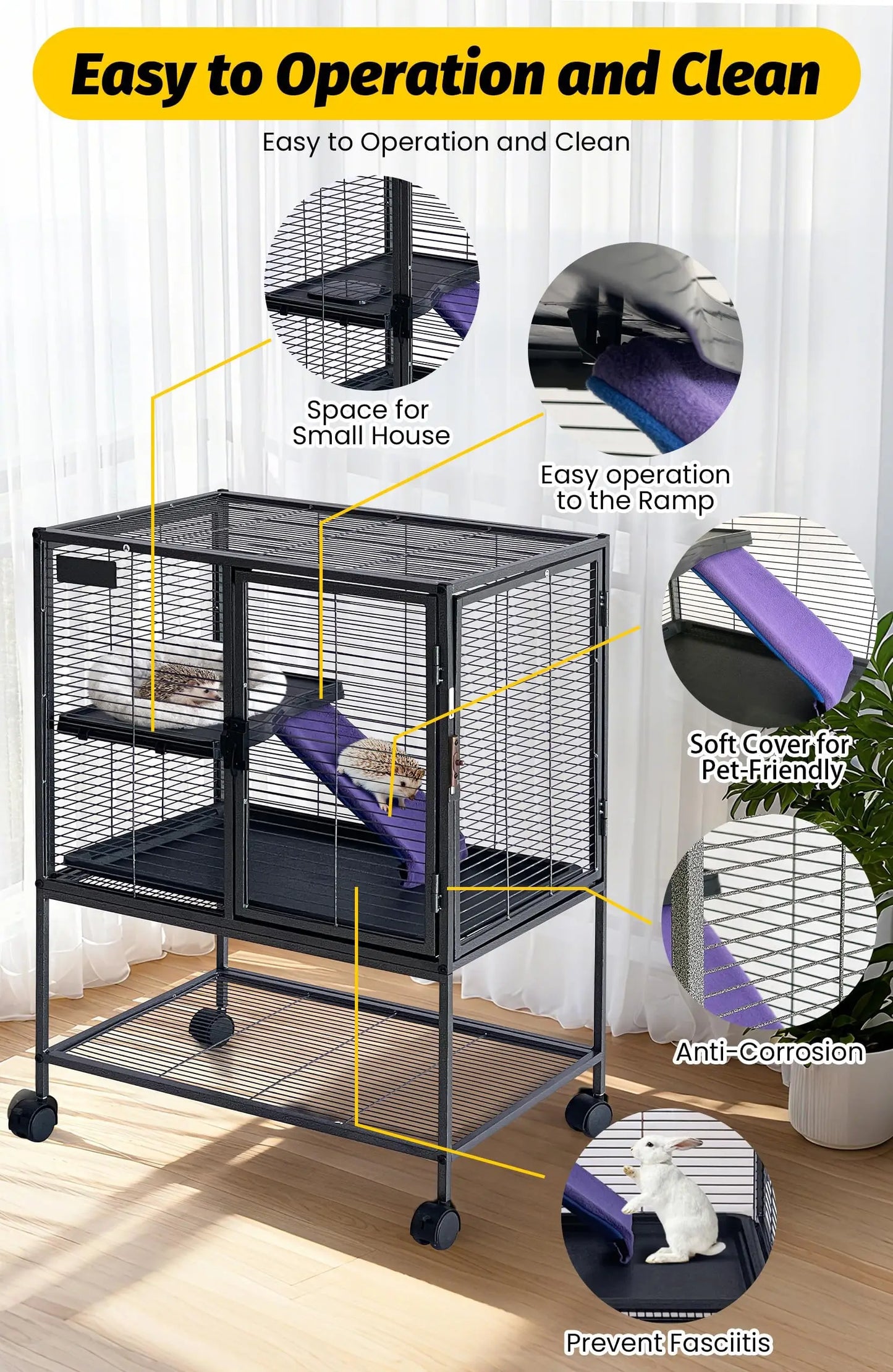 HiMISSCN Multi Level Small Animal Cage With Ramp Removable Tray