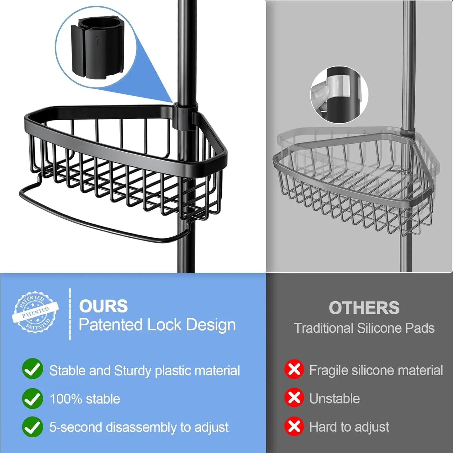Adjustable 4 Tier Corner Shower Caddy Tension Pole Rustproof Organizer