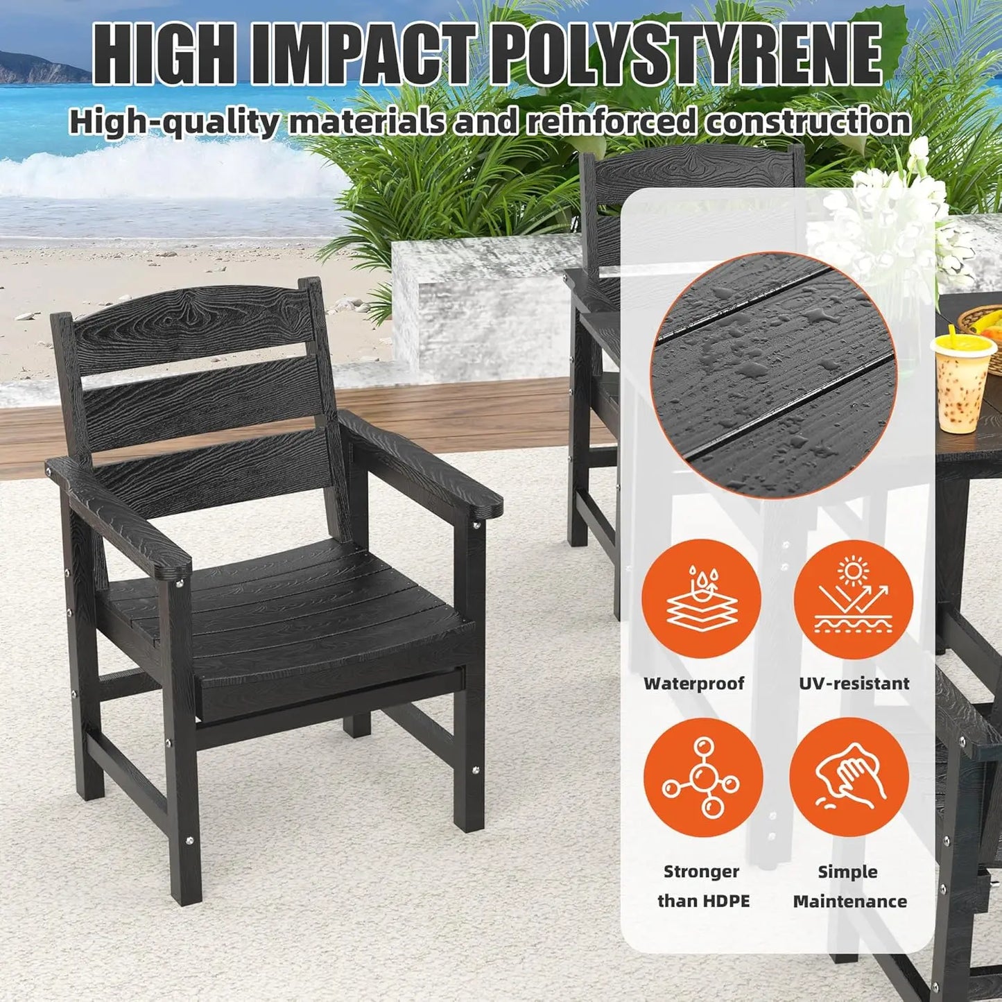 HIPS Patio Dining Set With Umbrella Hole And Weatherproof Table