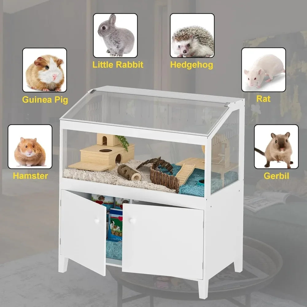 Hamster Cage With Storage Cabinet And Easy View Acrylic Panels
