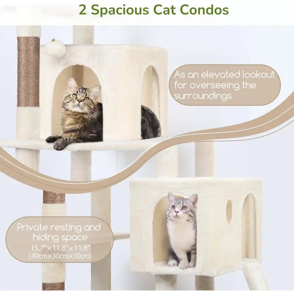Sturdy Cat Tower With Scratching Post, Hammock And Condo