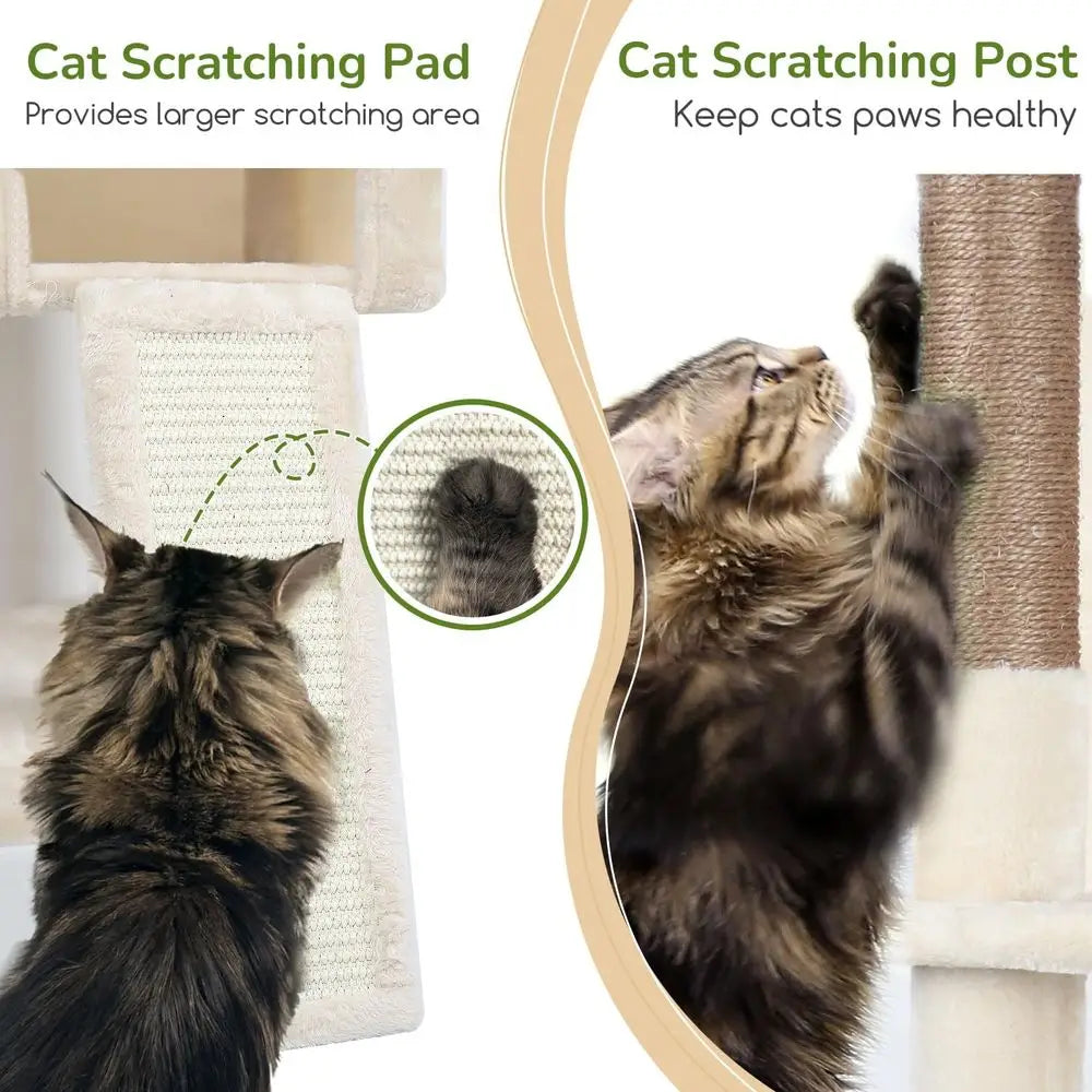 Sturdy Cat Tower With Scratching Post, Hammock And Condo