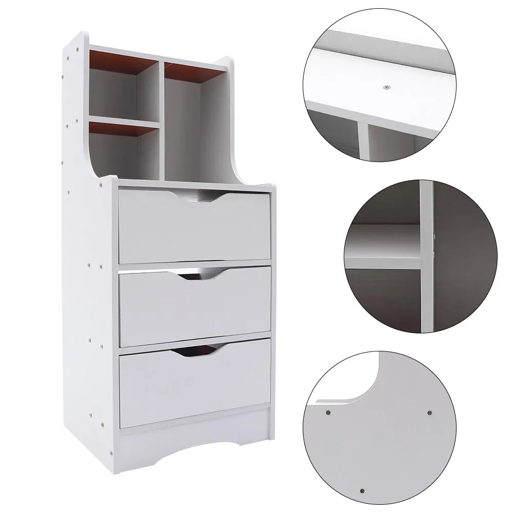 Bymaocar Three-Drawer Nightstand With Open Shelf For Bedside