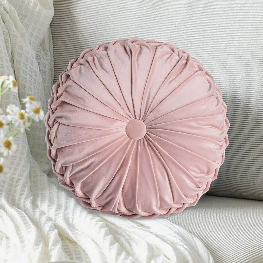 Ruched Velvet Round Throw Pillows Set Of 2 Soft Filling