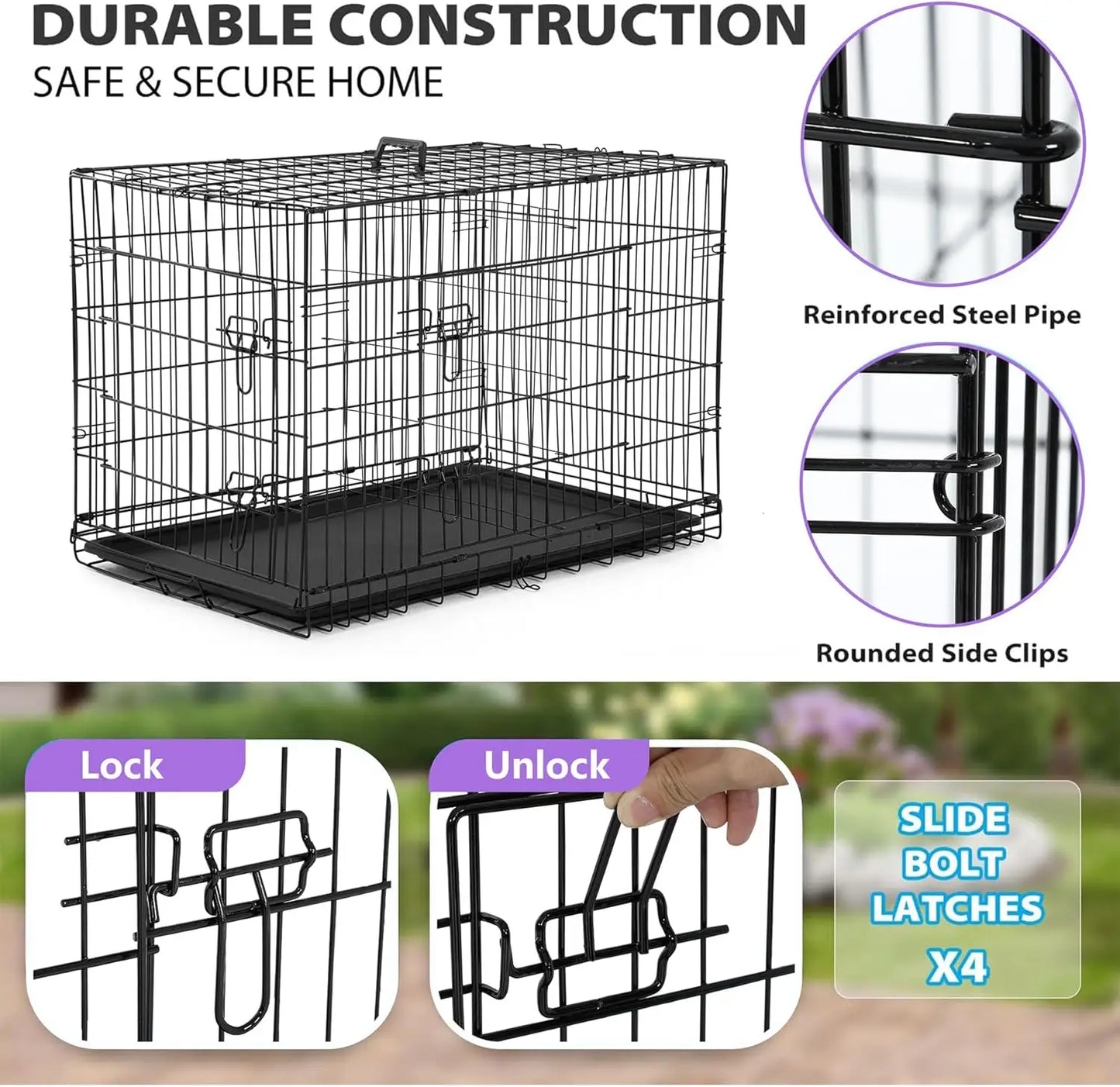 BestPet Dog Crate Folding Kennel With Double Doors Leakproof Tray
