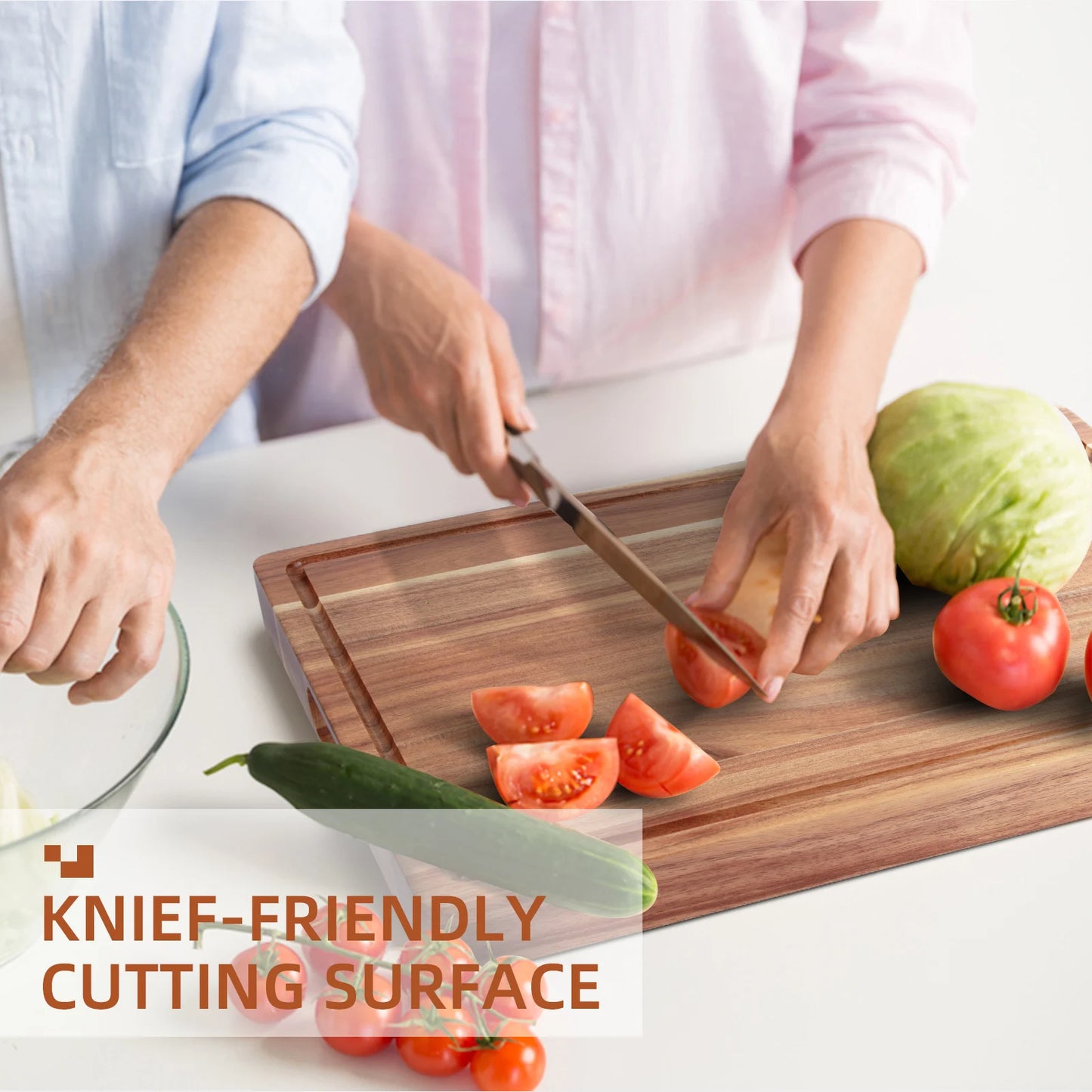 Acacia Wood Cutting Board Reversible Butcher Block For Kitchen And Cheese