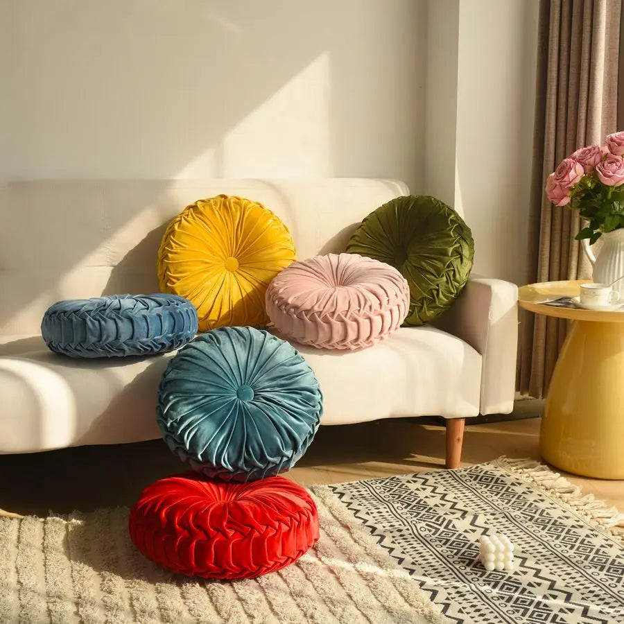 Ruched Velvet Round Throw Pillows Set Of 2 Soft Filling
