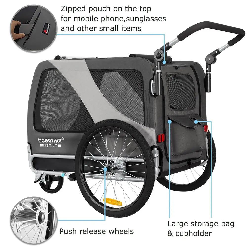 XMSJ Premium Large Pet Bike Trailer and Stroller for Dogs