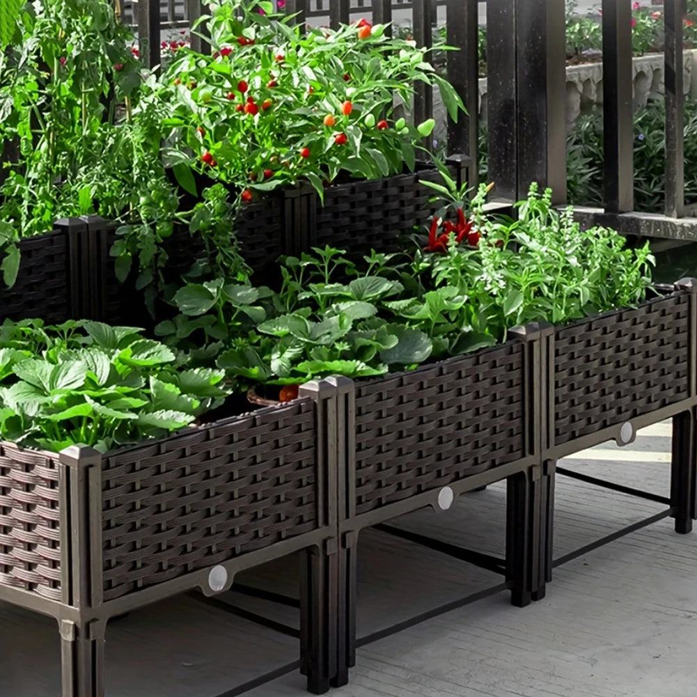 Plastic Raised Garden Bed With Legs Planter Box Drainage Holes