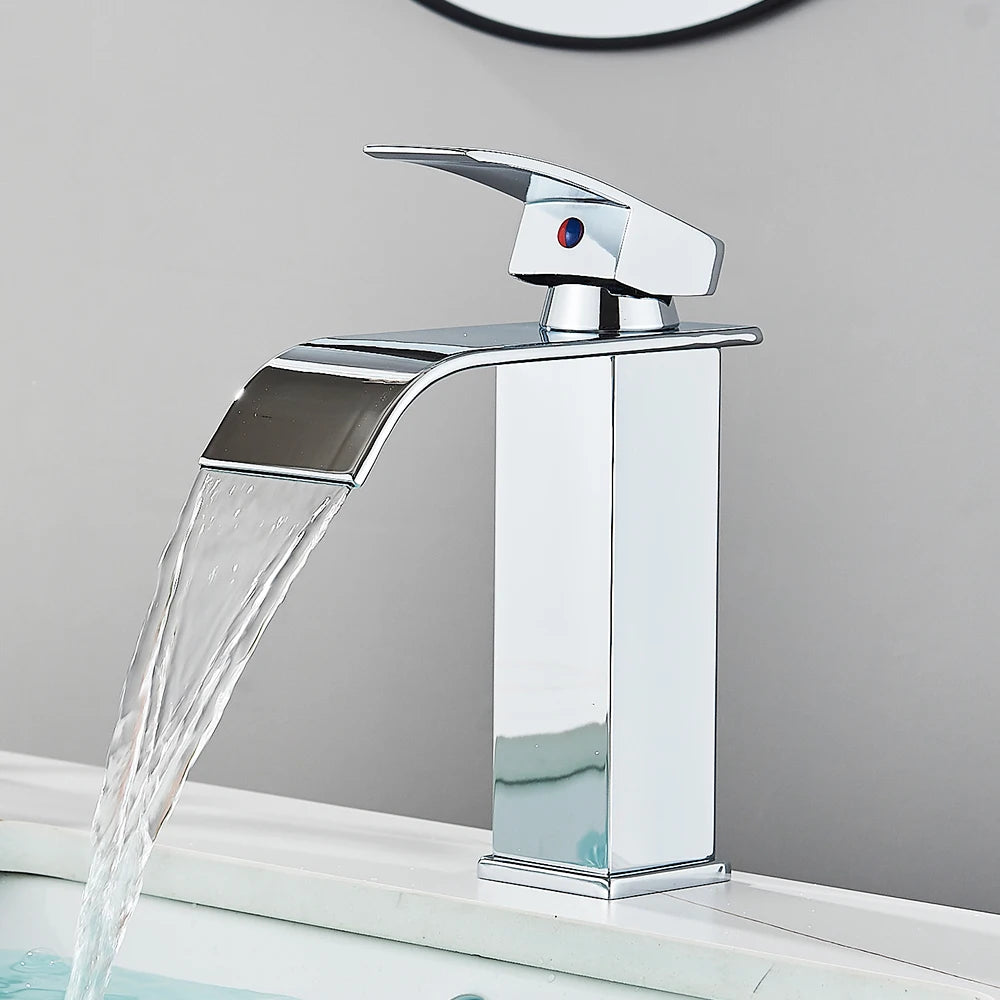 Rozin Deck Mounted Single Lever Basin Faucet Waterfall Brass