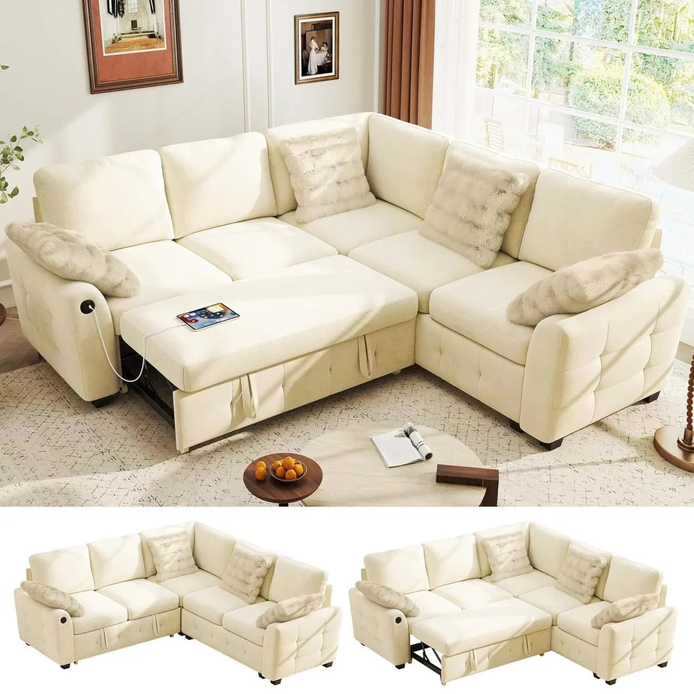 XIAOLANG L Shaped Sectional Sofa Bed With Storage And USB Ports