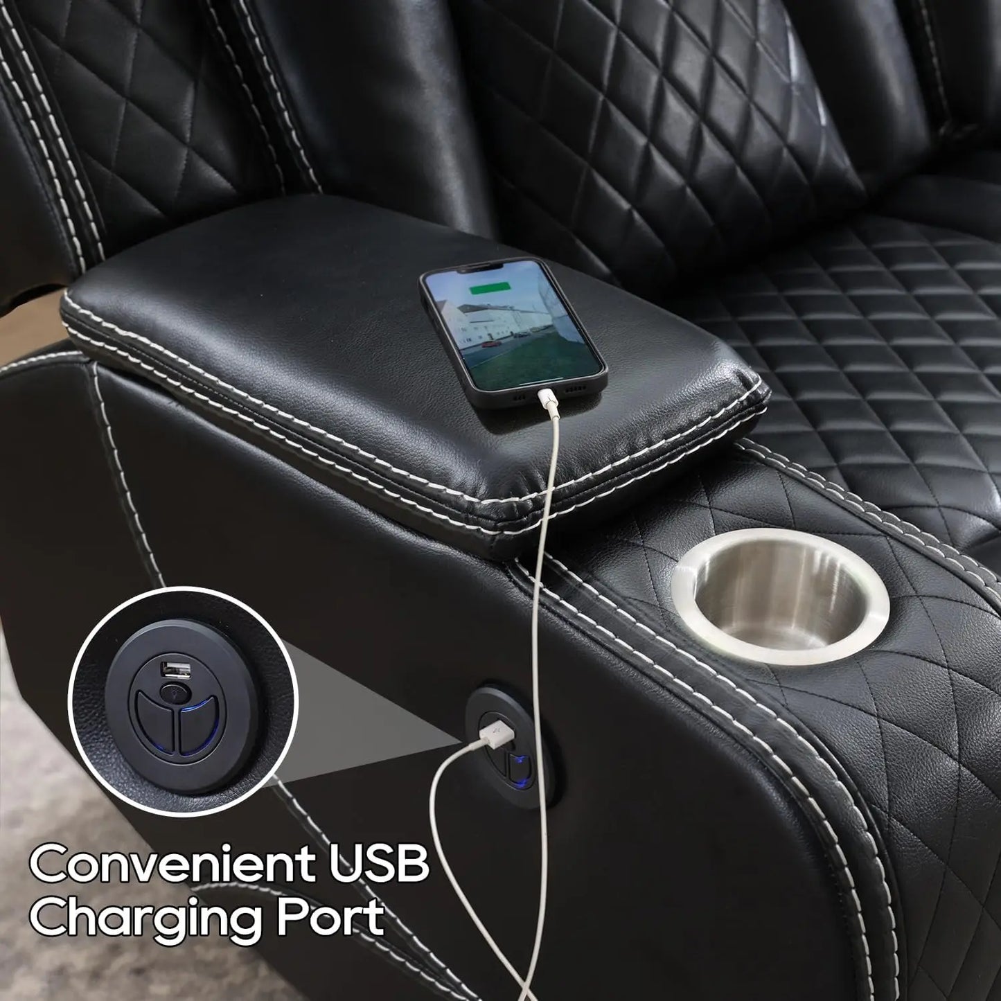 Todrani Zero Gravity Power Reclining Sofa With Wireless Charger