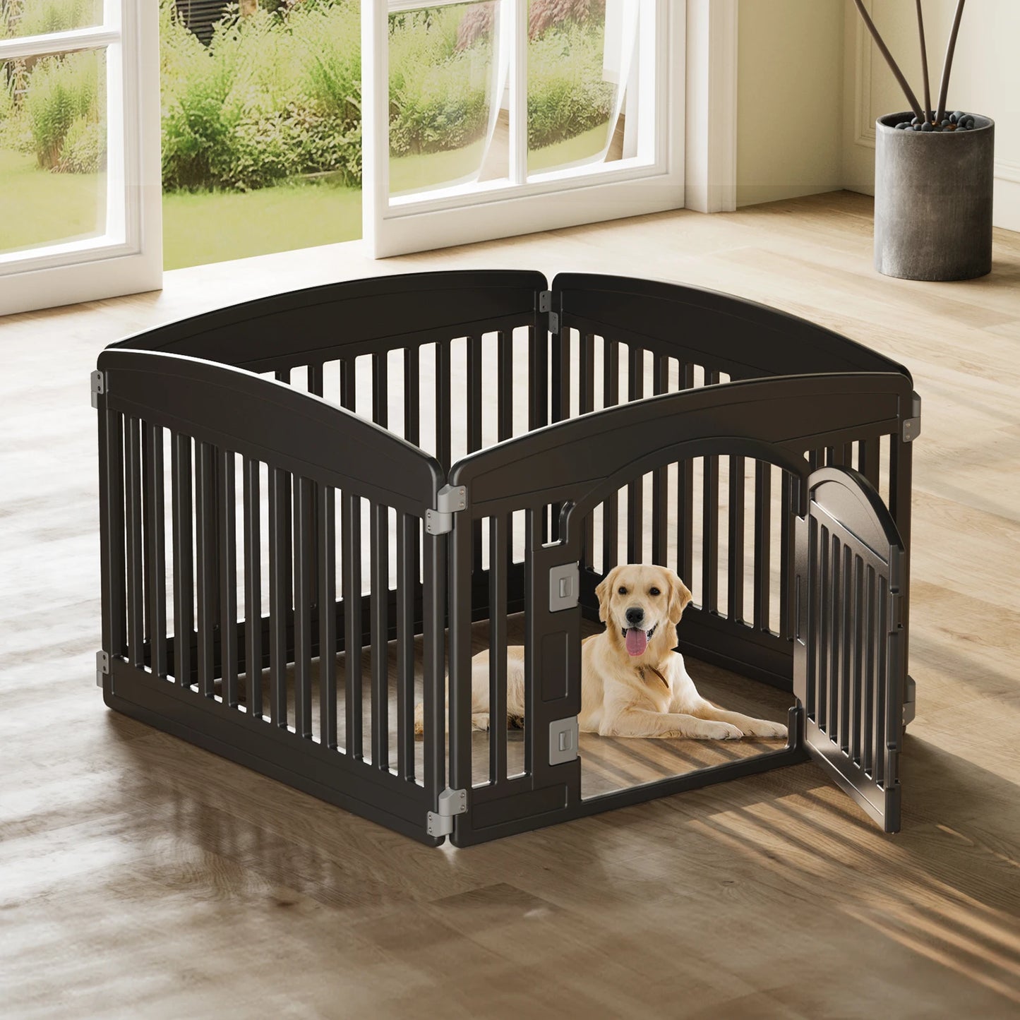JHK Plastic Dog Playpen Six Panel Expandable Pet Fence Medium Dogs