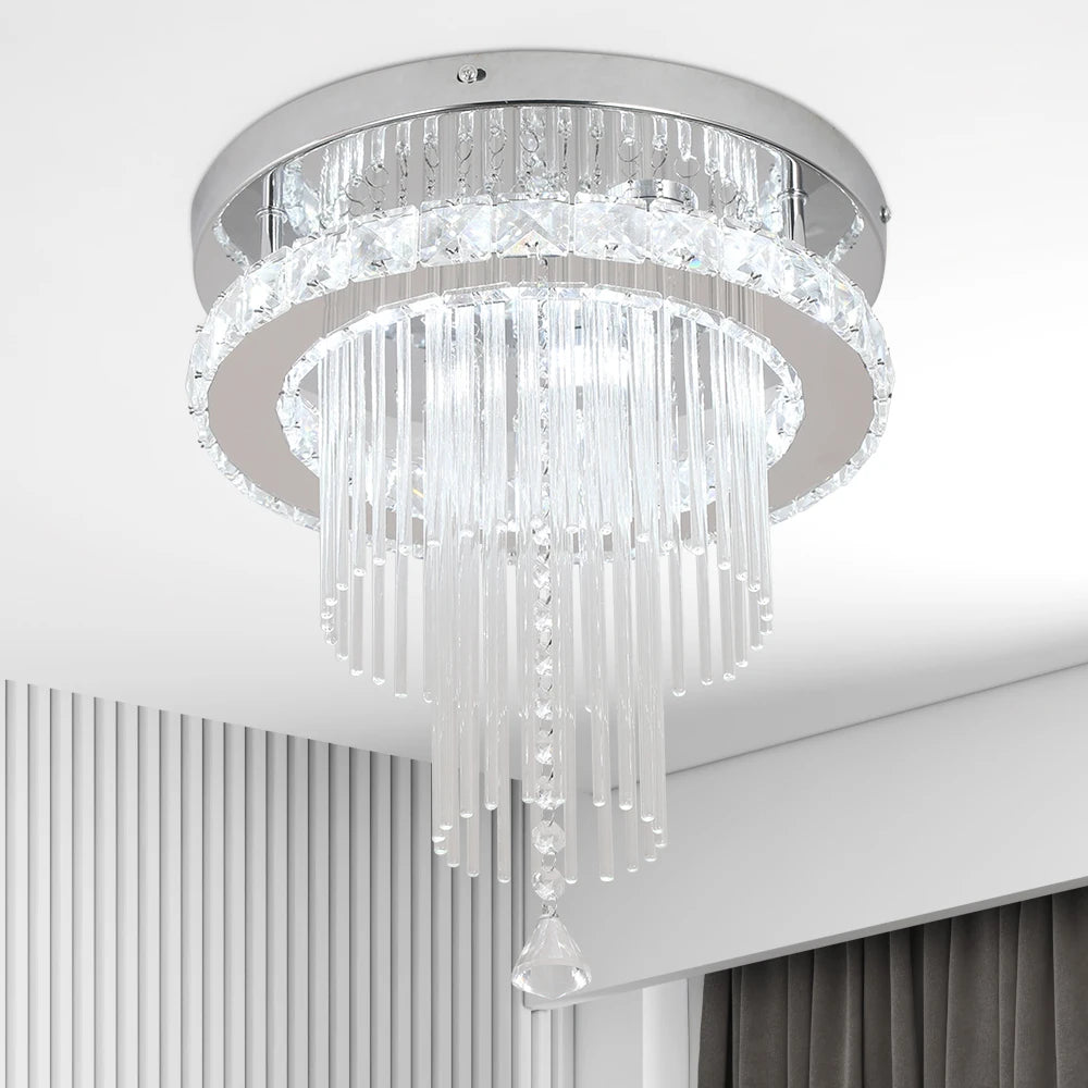 Deckrico Drop Crystal Pendant LED Chandelier For Living Room
