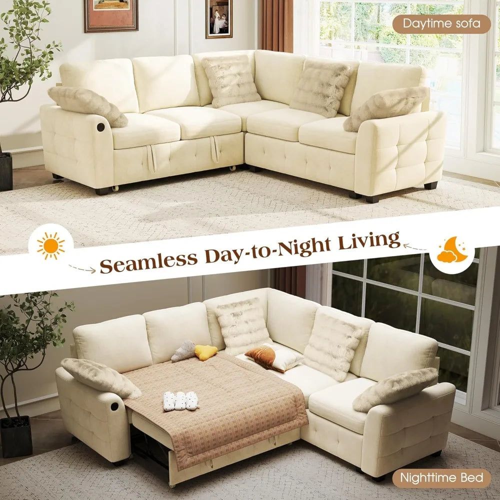 XIAOLANG L Shaped Sectional Sofa Bed With Storage And USB Ports
