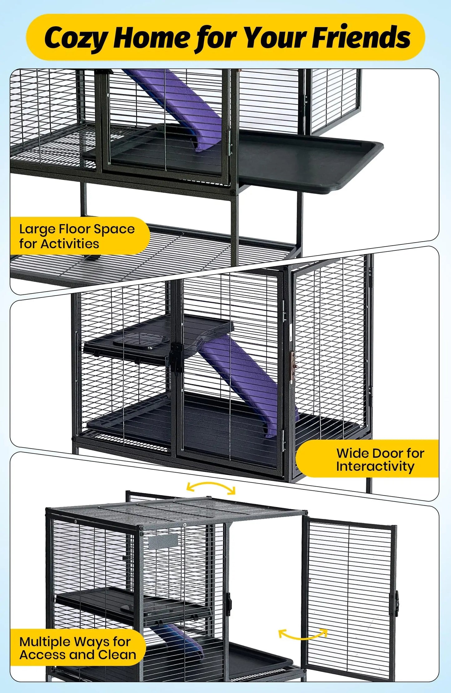 HiMISSCN Multi Level Small Animal Cage With Ramp Removable Tray