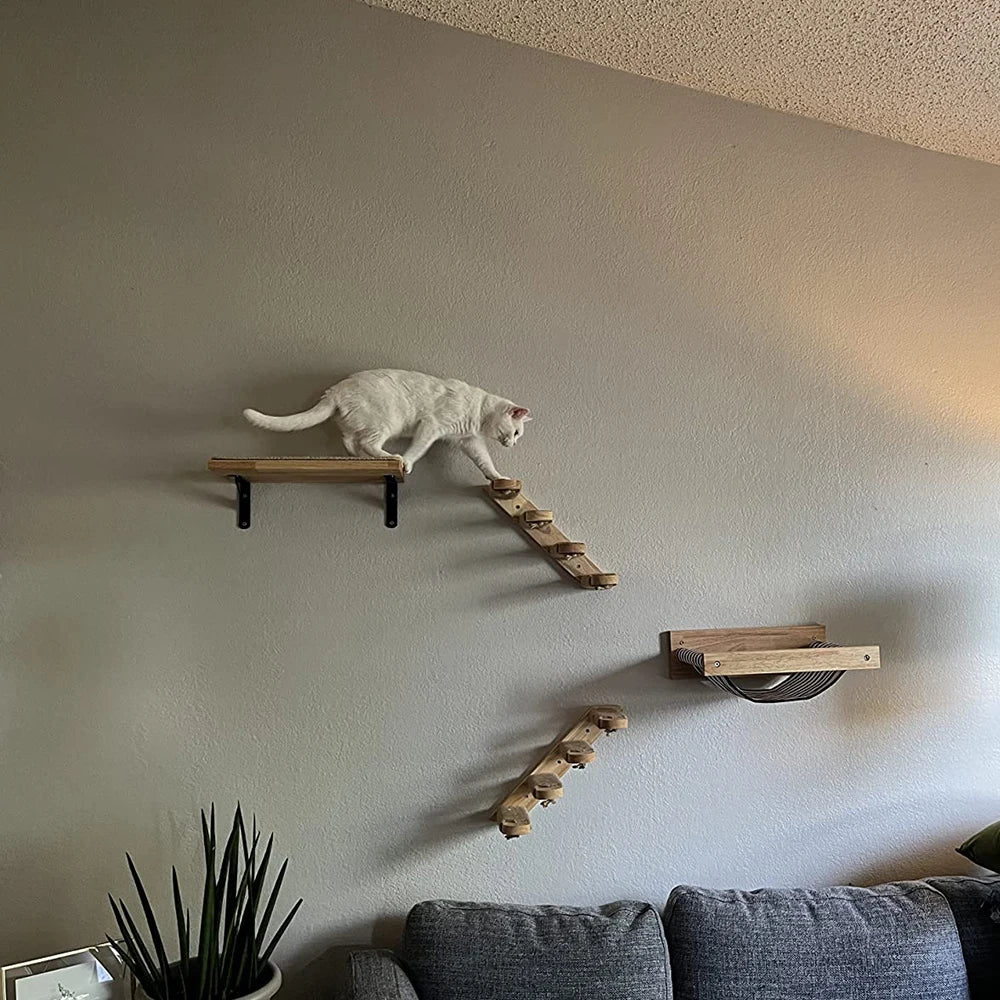 PETRAVEL Cat Hammock and Wall Mounted Scratching Posts Set