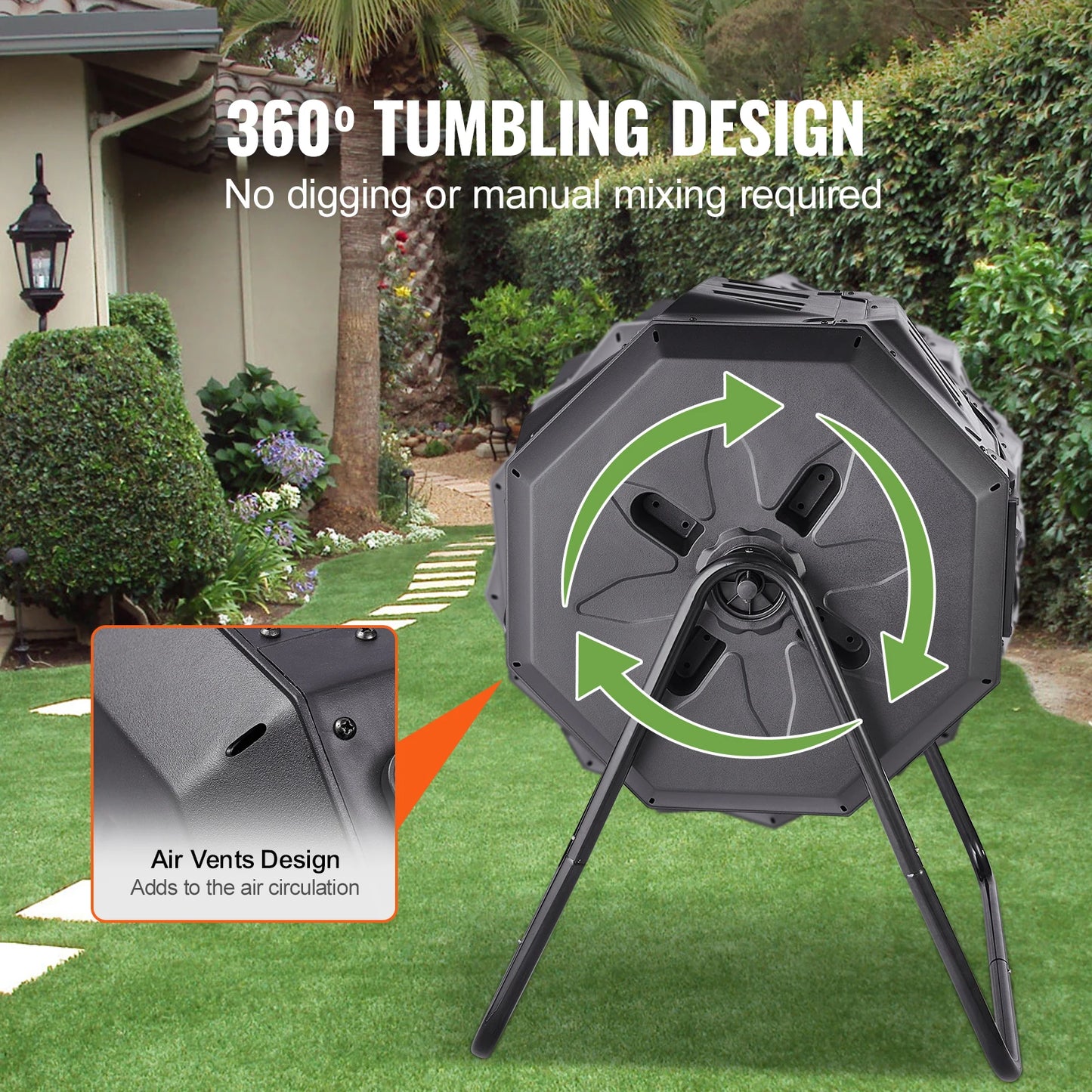SucceBuy Dual Chamber Tumbling Composter For Garden And Yard