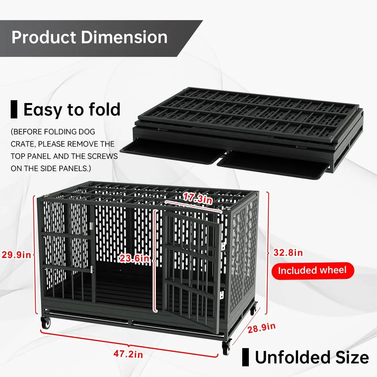 Ufsagcg Heavy Duty Folding Dog Crate With Wheels For Large Dogs