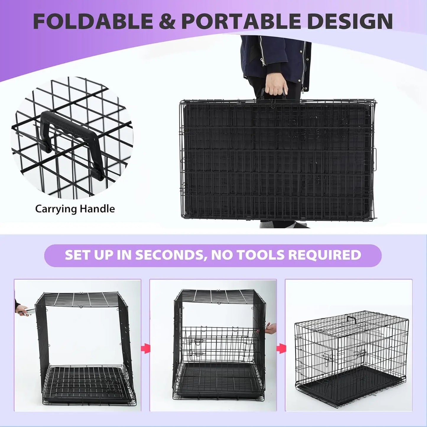 BestPet Dog Crate Folding Kennel With Double Doors Leakproof Tray