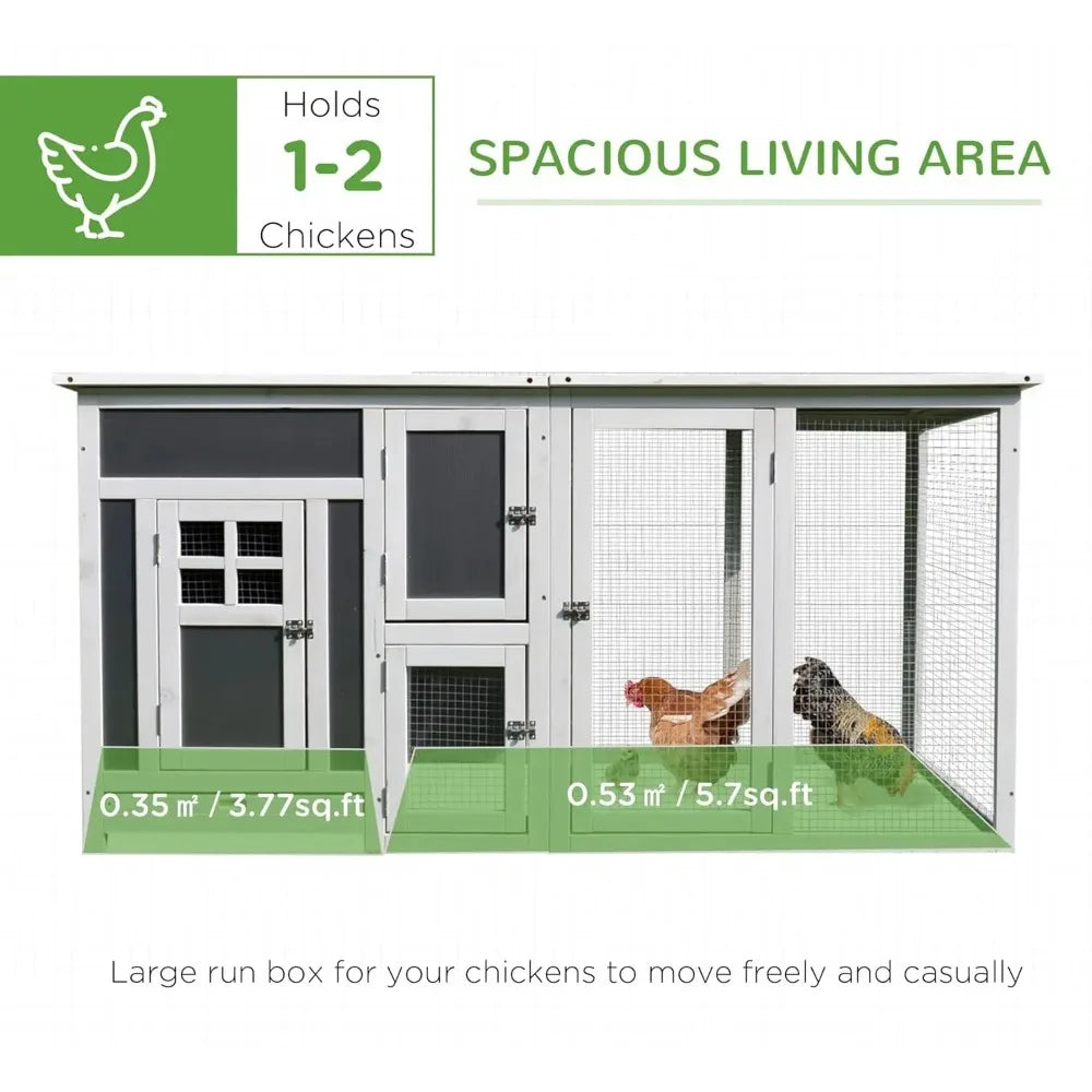 Outdoor Wood Chicken Coop With Run, Nesting Box And Tray