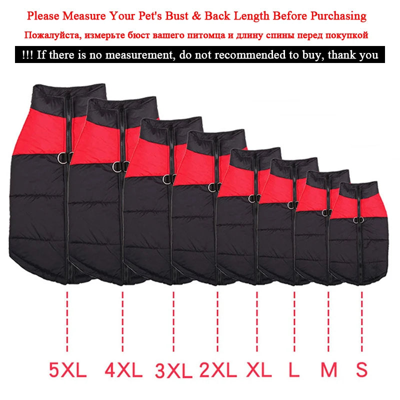 Padded Winter Dog Vest Jacket Waterproof Zipper Coat