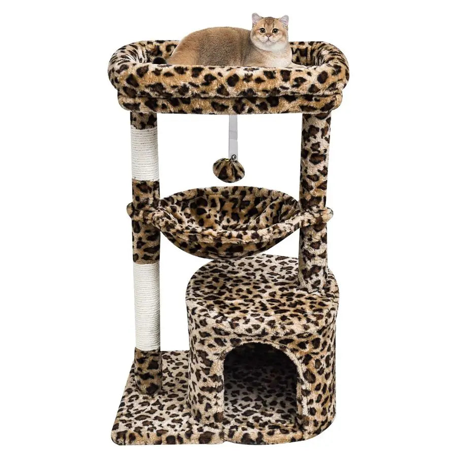 Leopard Print Cat Tree With Scratching Post For Indoor Cats