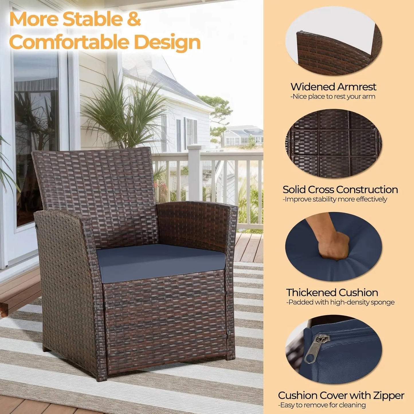 Outdoor 4 Piece Wicker Patio Furniture Set with Table