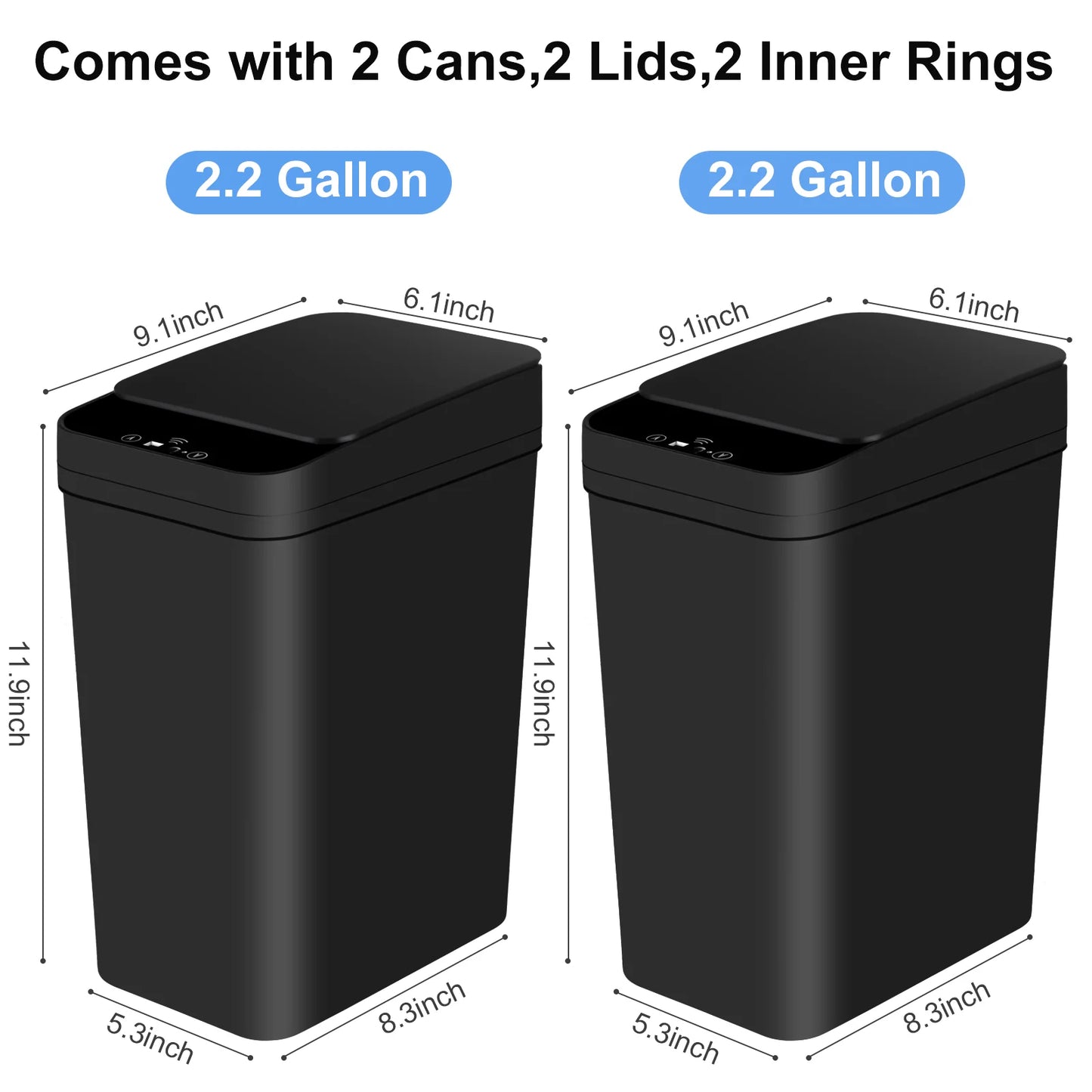 NONECN 2 Pack Touchless Motion Sensor Trash Cans Slim Design
