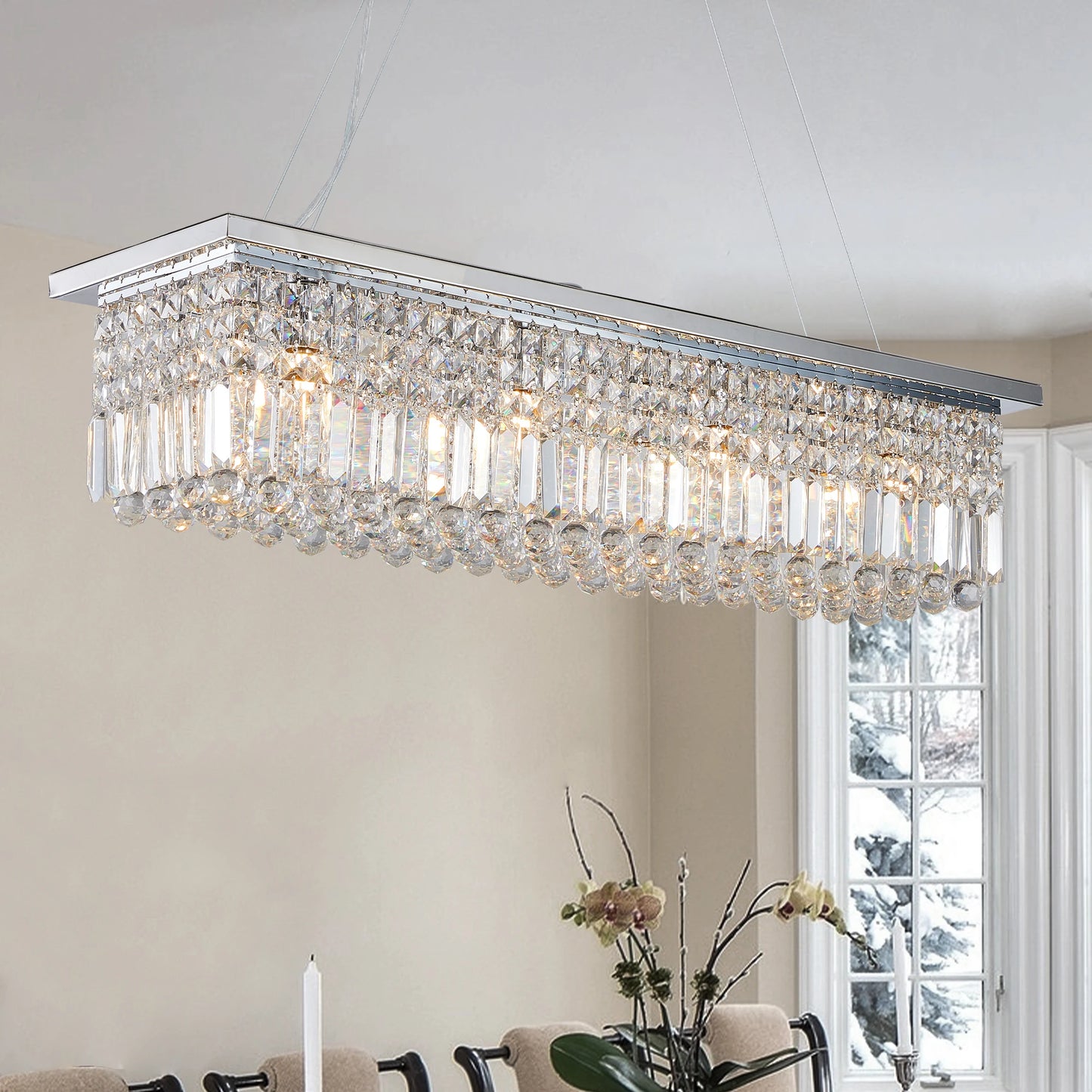 ARLGSITE Modern Crystal Chandelier Chrome Finish Rectangular Pendant