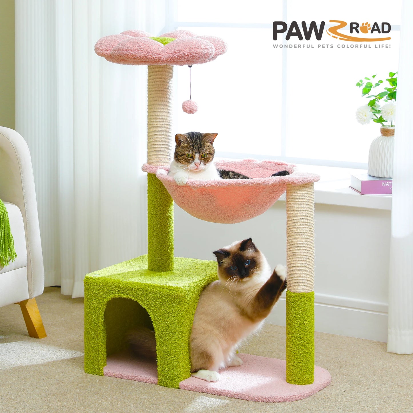 PETEPELA Flower Cat Tree With Large Metal Frame Hammock