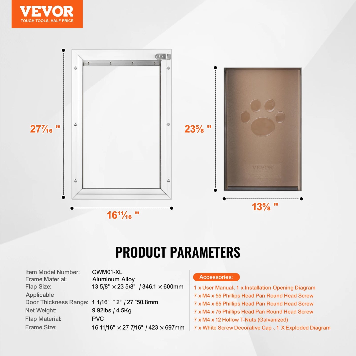 SucceBuy Weatherproof Pet Door Aluminum Frame With Lockable PVC Flap