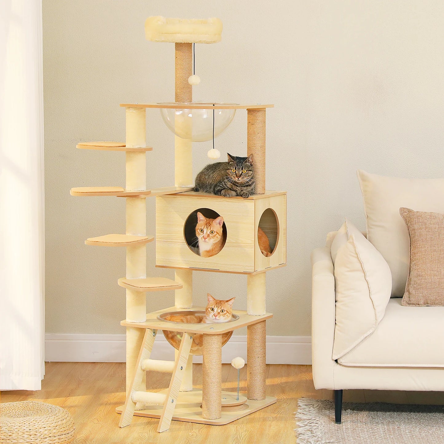 PAWZ Ro Multi Level Cat Tree Indoor Wood Tower With Scratching Posts And Cat Toys