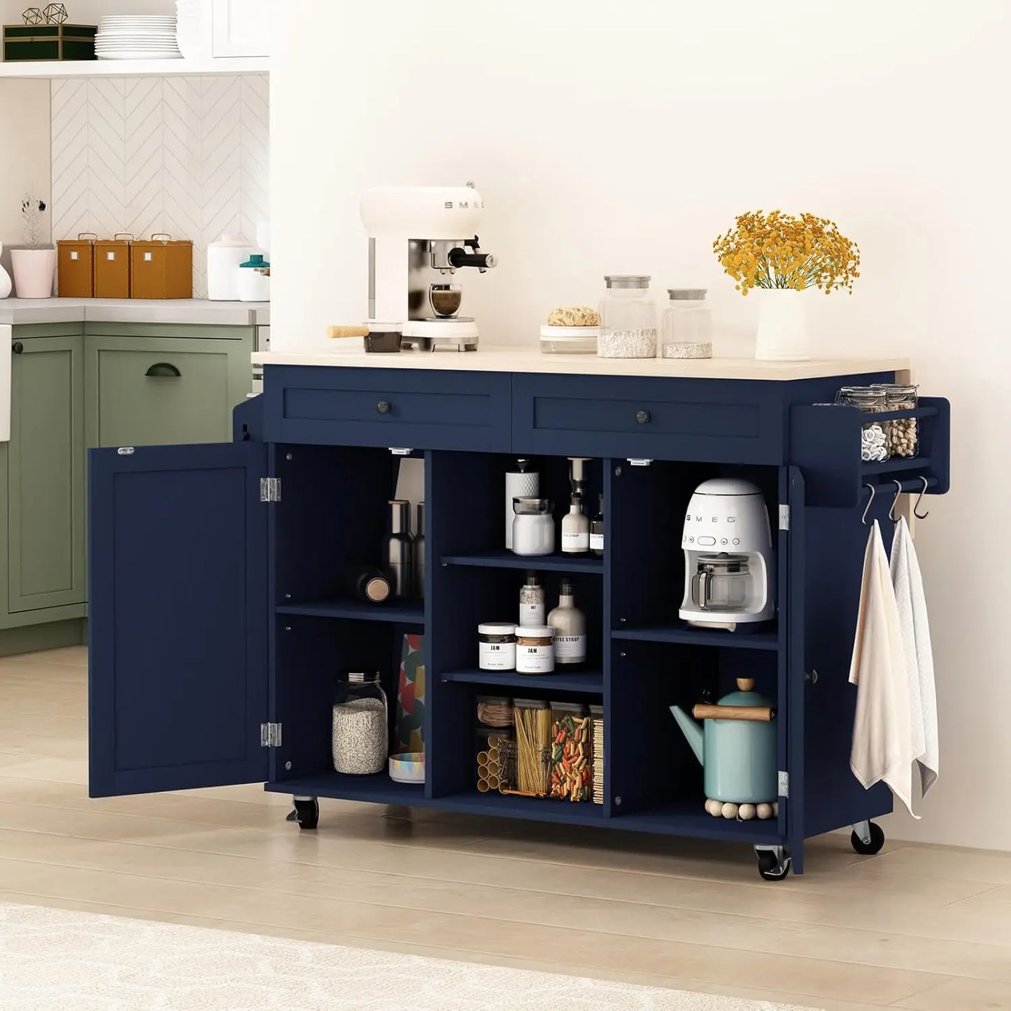 Kitchen Island On Wheels With Drop Leaf And Barn Door