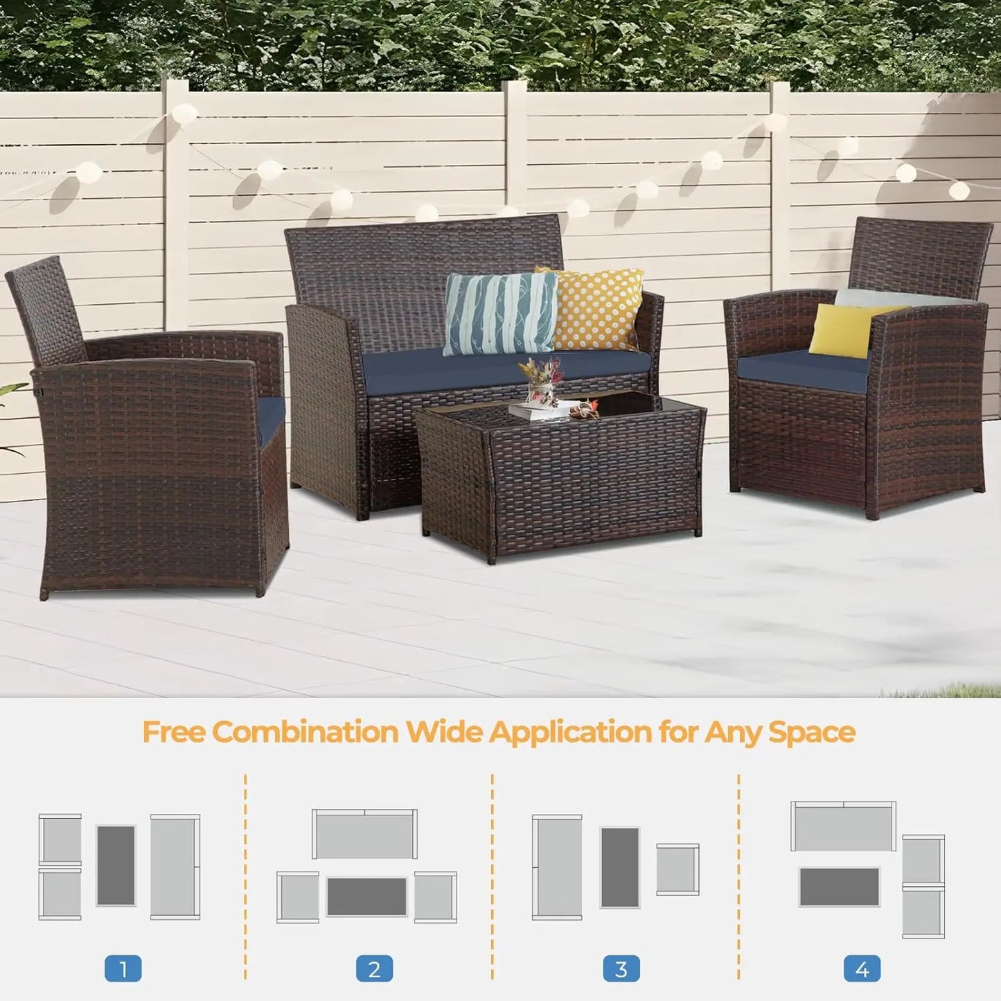 Outdoor 4 Piece Wicker Patio Furniture Set with Table