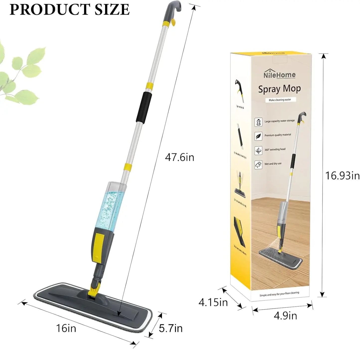 Spray Mop With Washable Pads And Refillable Bottle For Hardwood Floors