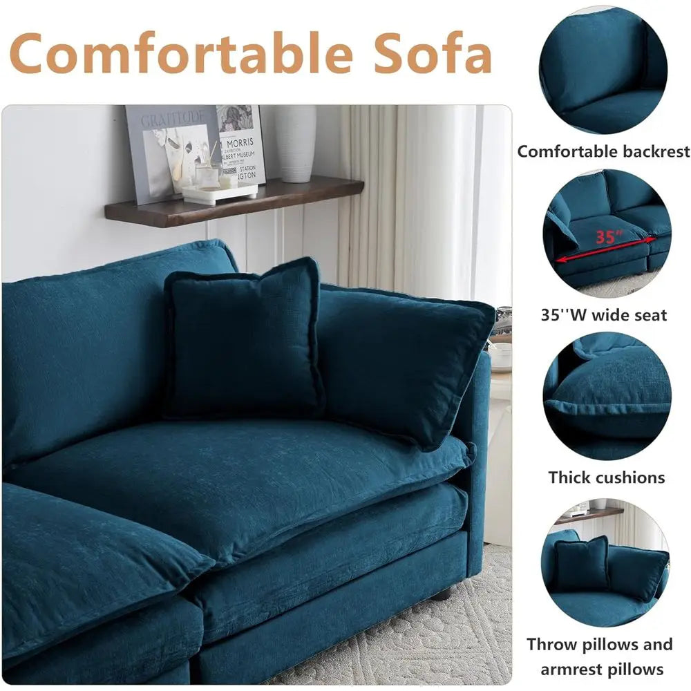 Modular Contemporary Sofa Set With Two Removable Ottomans