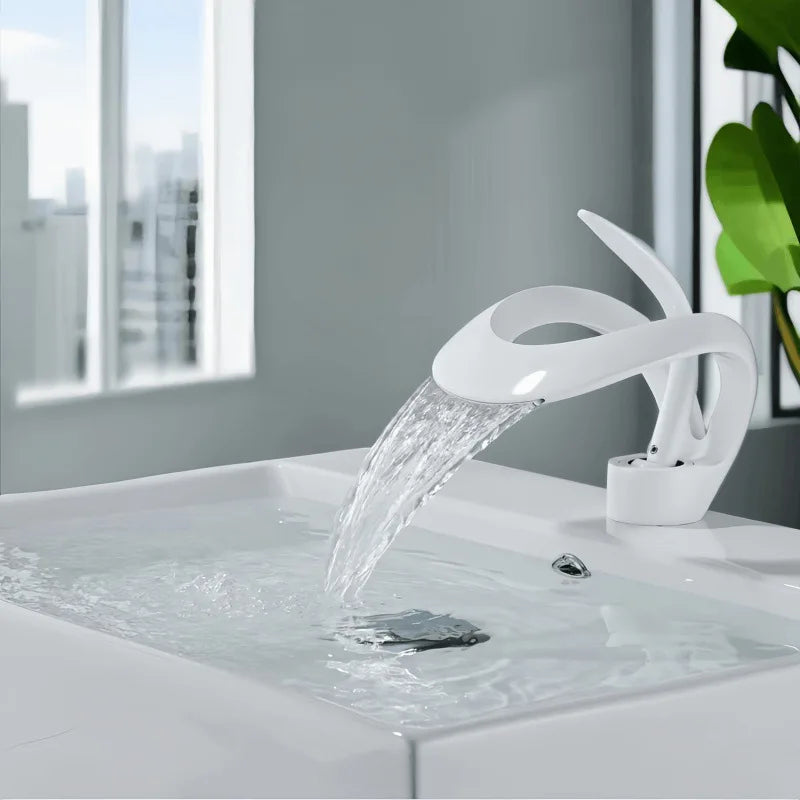 ALENARTWATER Solid Brass Basin Taps Single Handle Waterfall Faucet