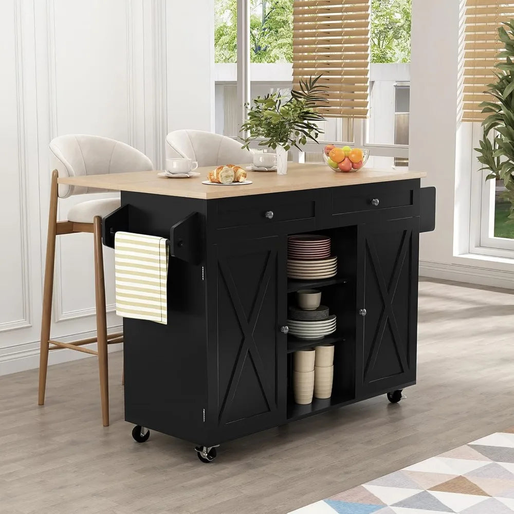 Kitchen Island On Wheels With Drop Leaf And Barn Door