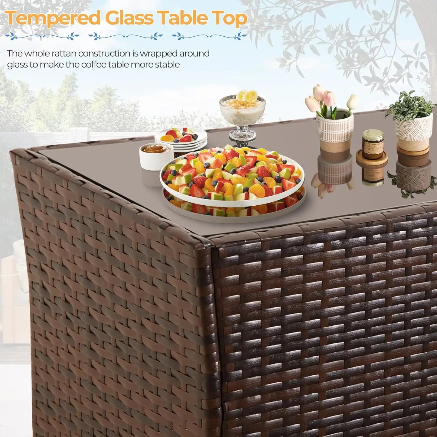 Outdoor 4 Piece Wicker Patio Furniture Set with Table